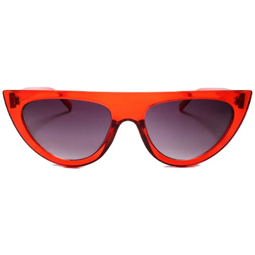 Red Flat Top Cat Eye Sunglasses Smoke Gradient Lens